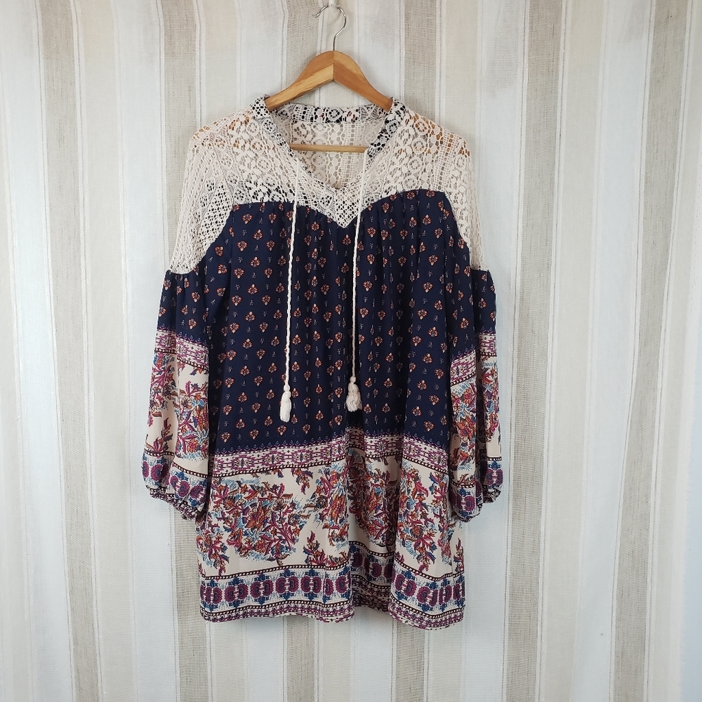Anthropologie Entro Boho Mini Dress Tunic Size Large
